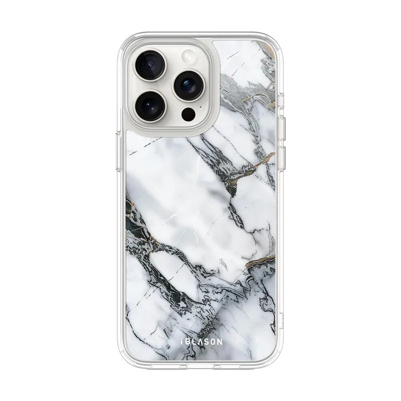 iPhone 15 Pro Halo MagSafe Cute Phone Case - White Marble