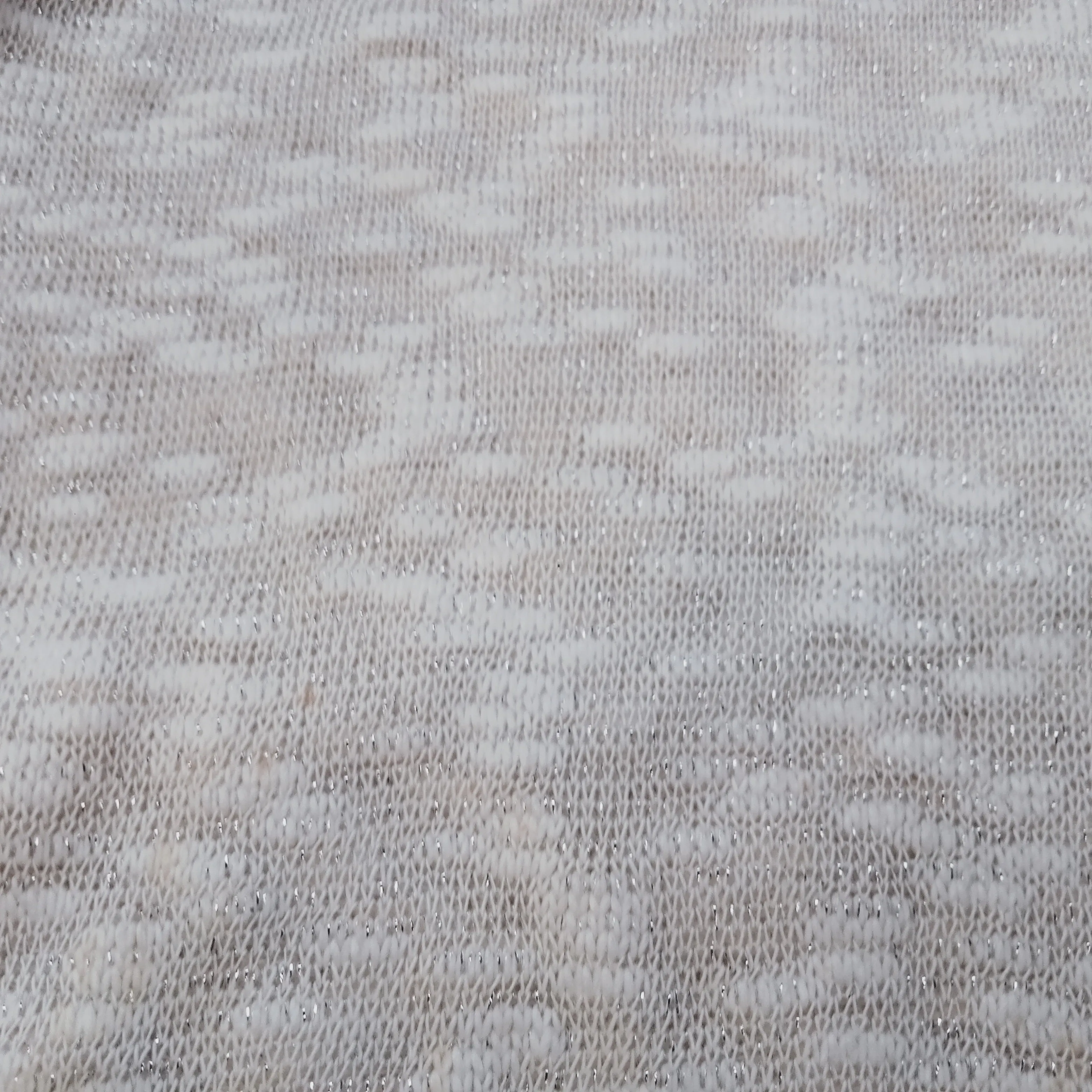 Ivana - ivory/silver Shimmer - slub yarn knit fabric - sold by 1/2mtr