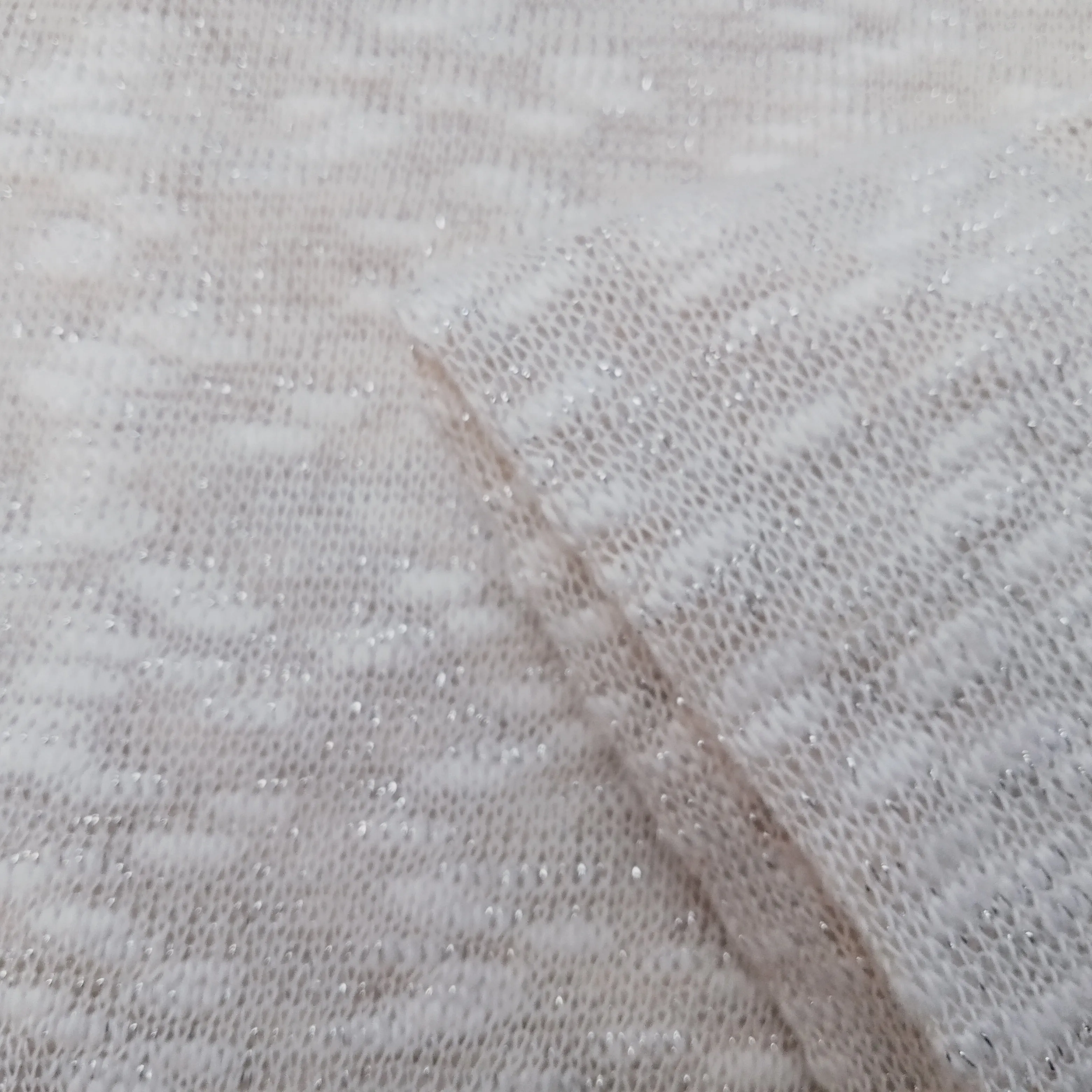 Ivana - ivory/silver Shimmer - slub yarn knit fabric - sold by 1/2mtr