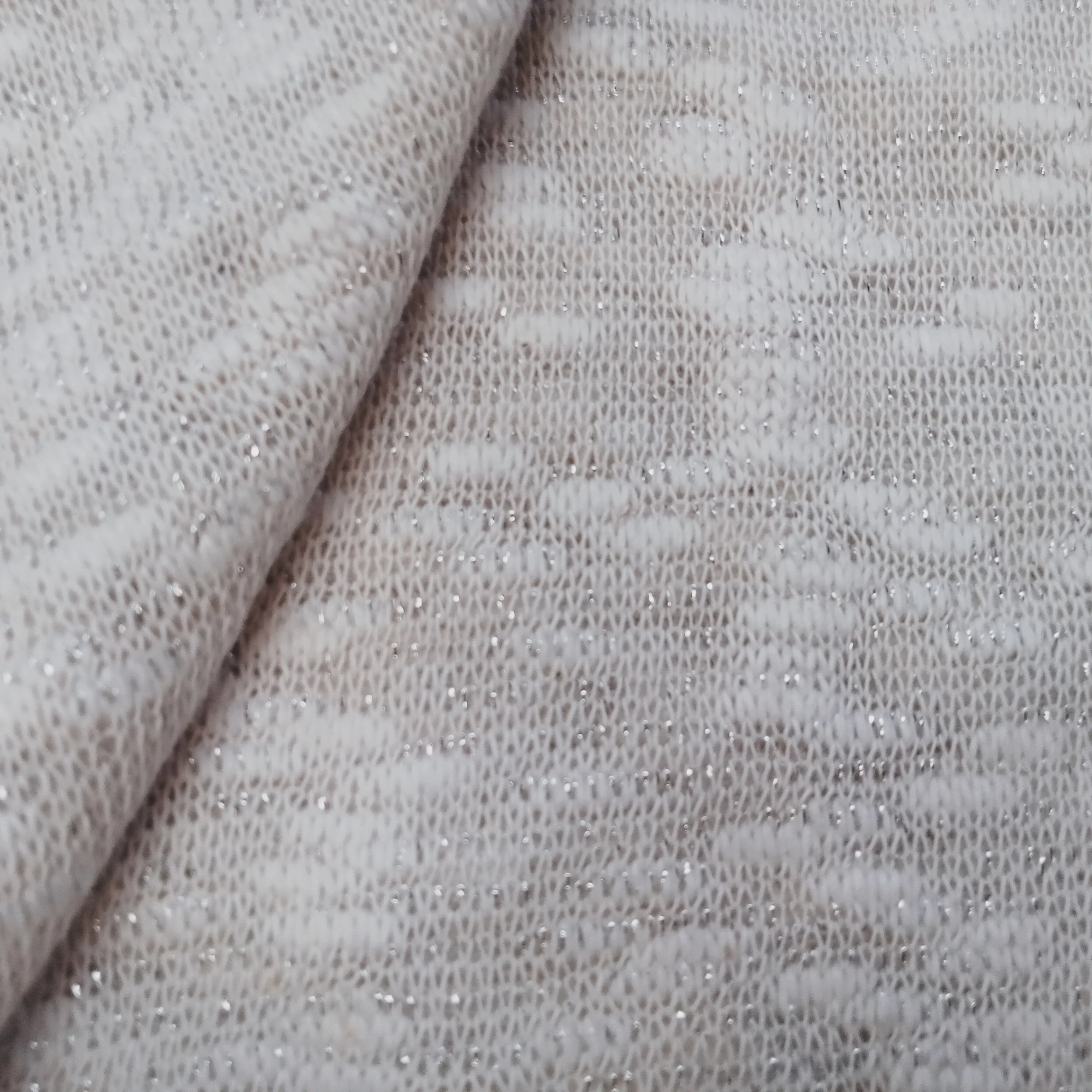 Ivana - ivory/silver Shimmer - slub yarn knit fabric - sold by 1/2mtr