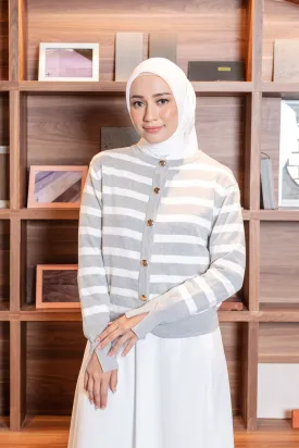Kiora Striped Knit Cardigan Glacier Grey