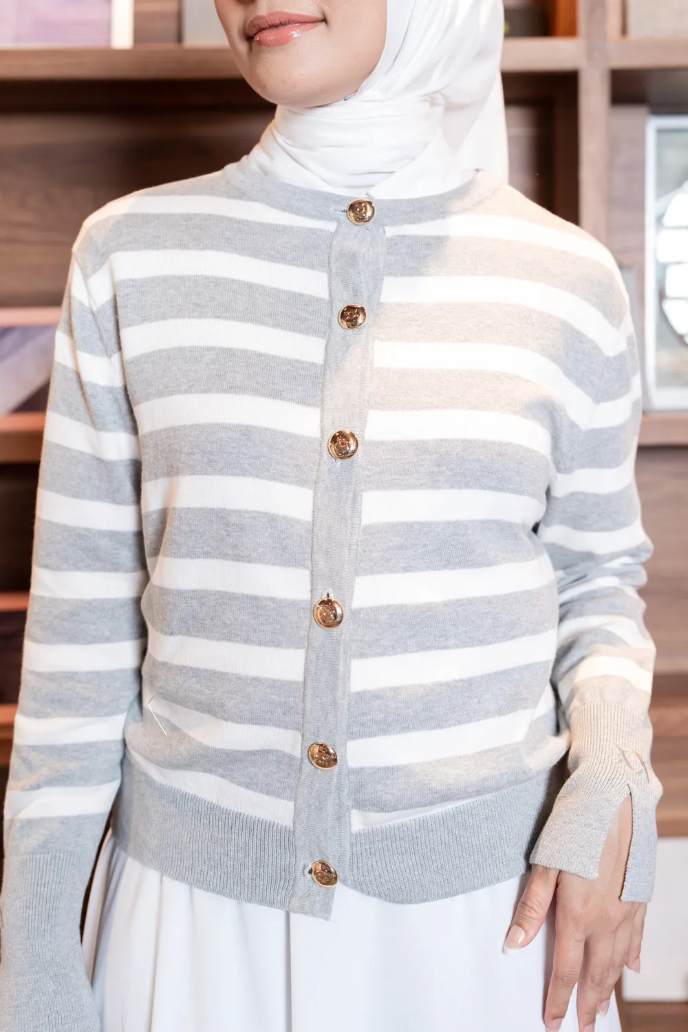 Kiora Striped Knit Cardigan Glacier Grey