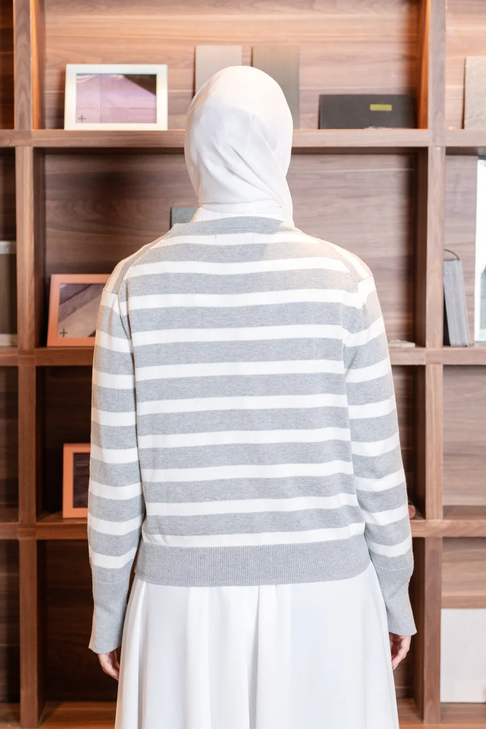 Kiora Striped Knit Cardigan Glacier Grey