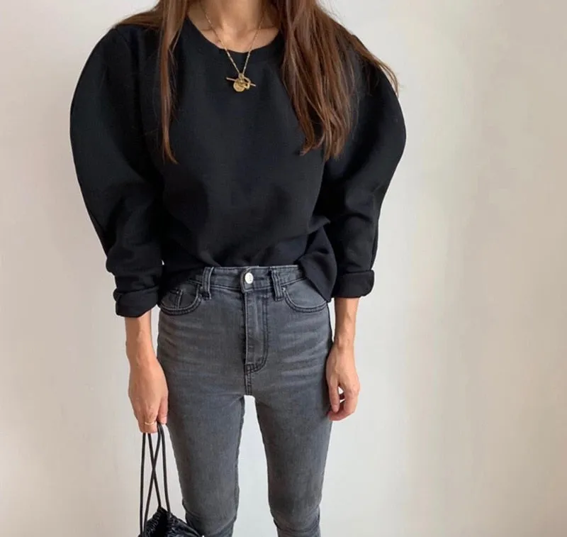 [Korean Style] Half Moon Sleeve Cotton Long Sleeve T-shirt