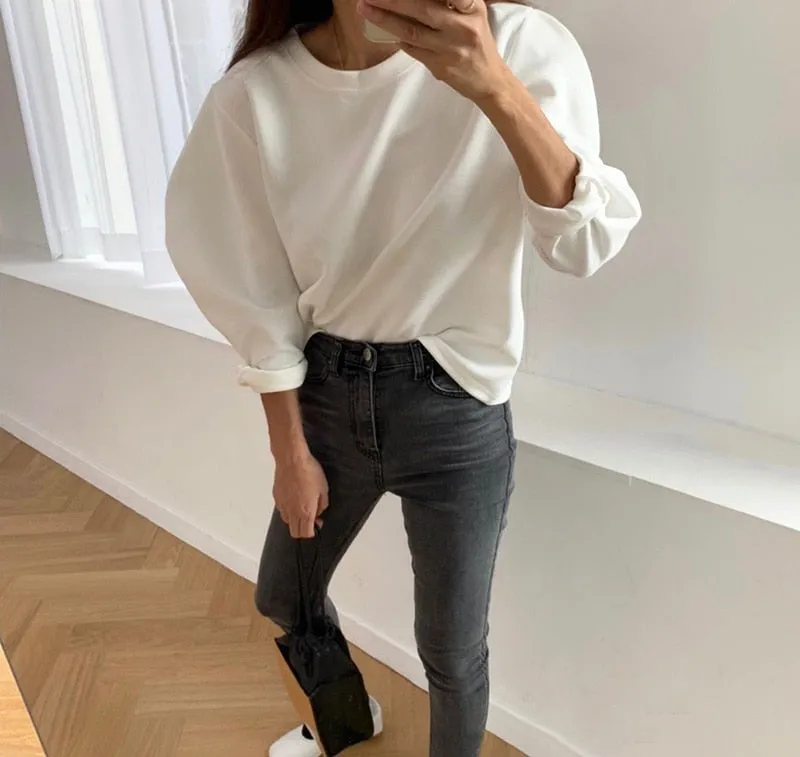 [Korean Style] Half Moon Sleeve Cotton Long Sleeve T-shirt