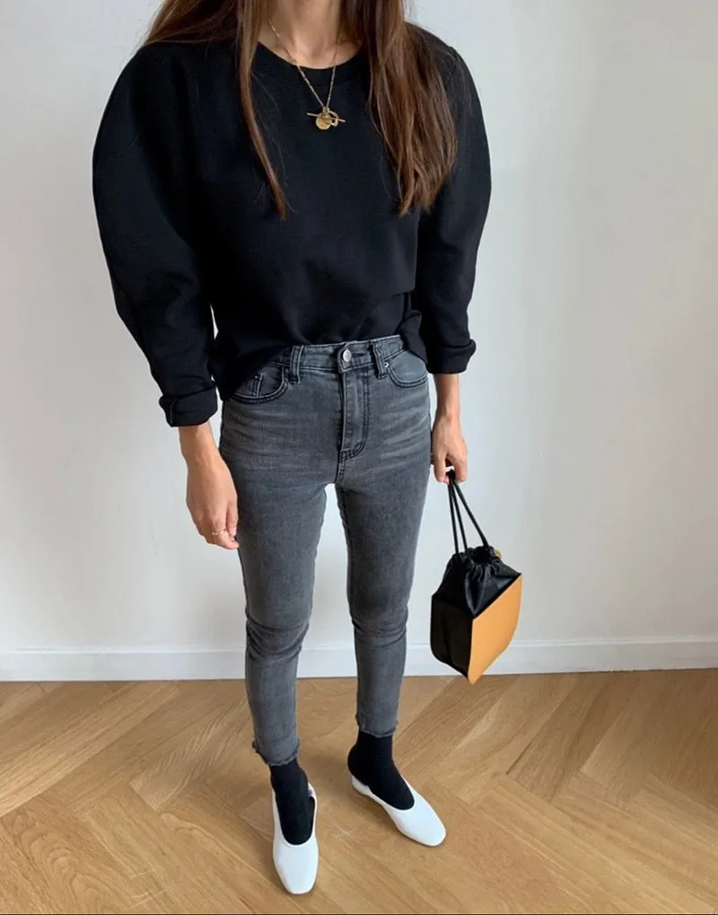 [Korean Style] Half Moon Sleeve Cotton Long Sleeve T-shirt