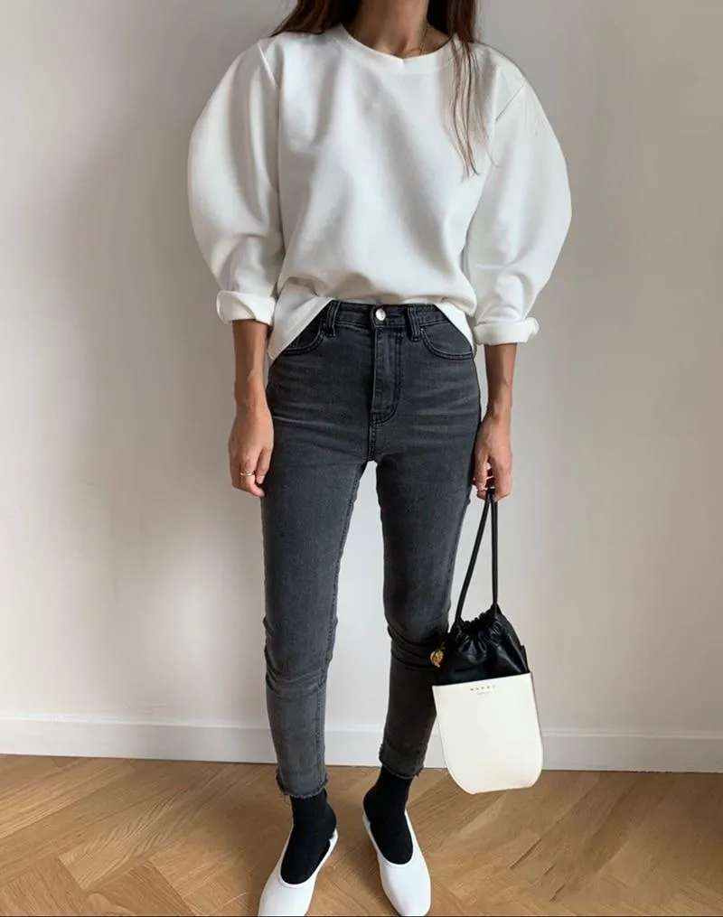 [Korean Style] Half Moon Sleeve Cotton Long Sleeve T-shirt