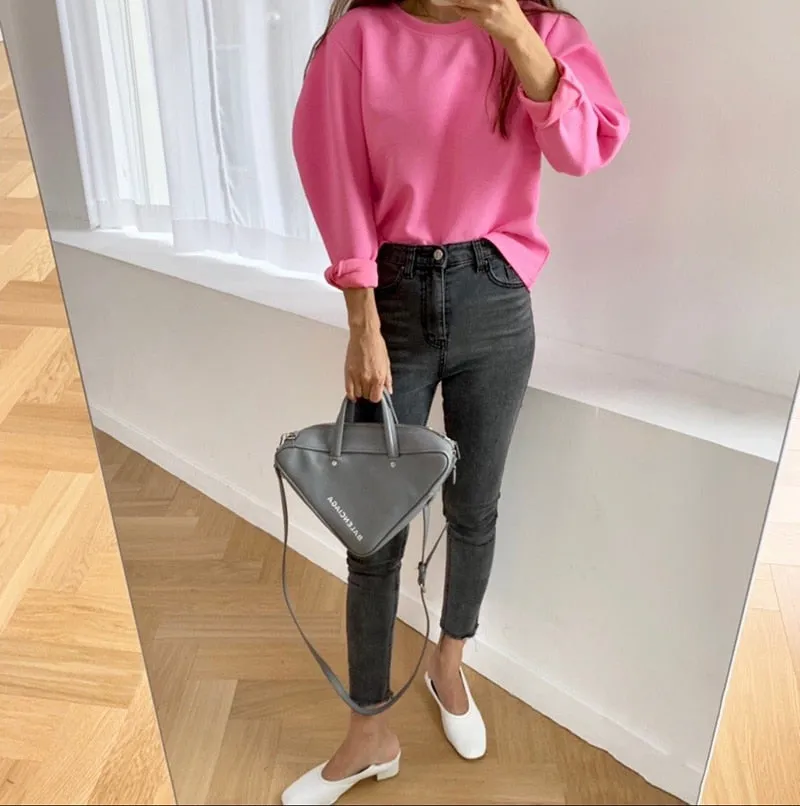 [Korean Style] Half Moon Sleeve Cotton Long Sleeve T-shirt