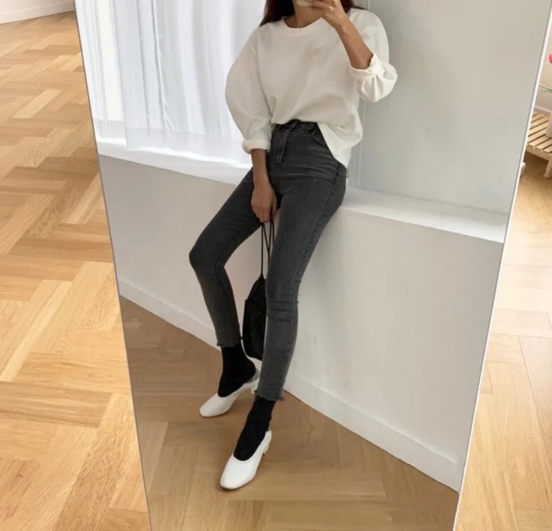 [Korean Style] Half Moon Sleeve Cotton Long Sleeve T-shirt
