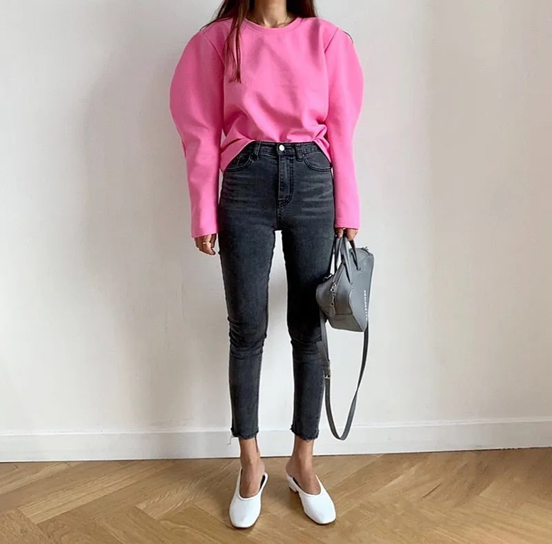 [Korean Style] Half Moon Sleeve Cotton Long Sleeve T-shirt