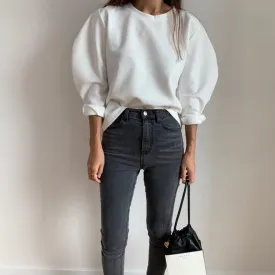 [Korean Style] Half Moon Sleeve Cotton Long Sleeve T-shirt