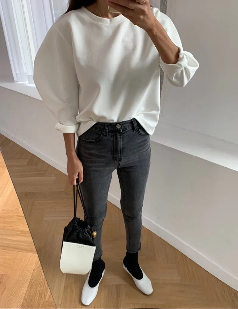 [Korean Style] Half Moon Sleeve Cotton Long Sleeve T-shirt