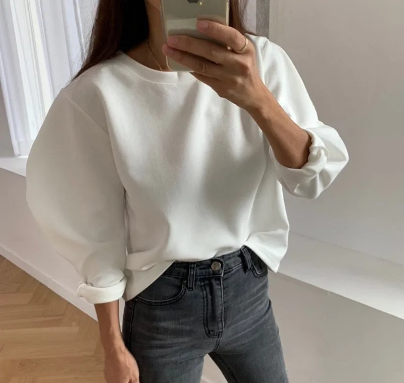 [Korean Style] Half Moon Sleeve Cotton Long Sleeve T-shirt