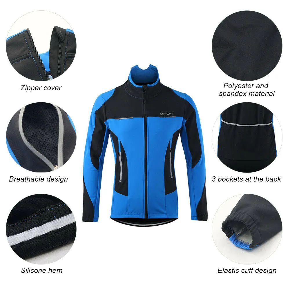 Lixada Men's Outdoor Cycling Jacket Winter Thermal Breathable Comfortable Long Sleeve Coat Water Resistant Riding Sportswear