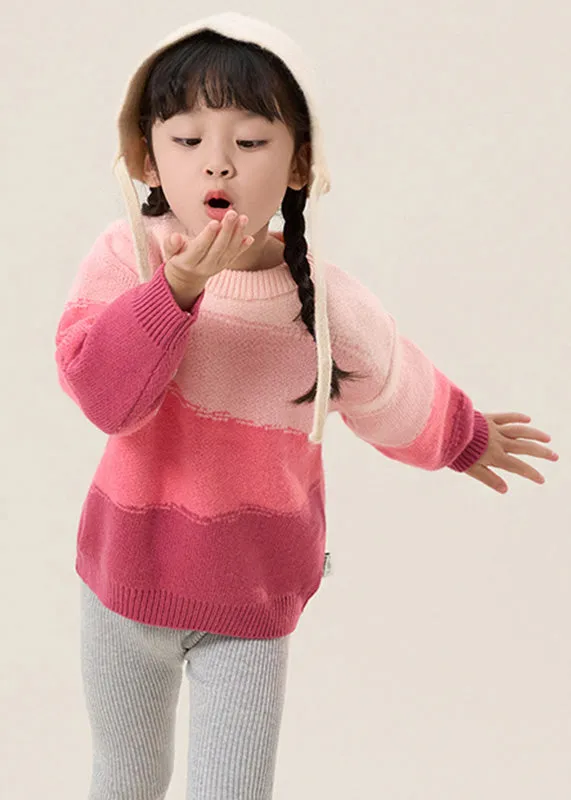 Lovely Boho Pink O-Neck Thick Cotton Knit Girls Sweaters Spring TP026