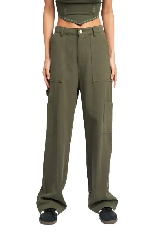 Low Waist Cargo Pants In Olive