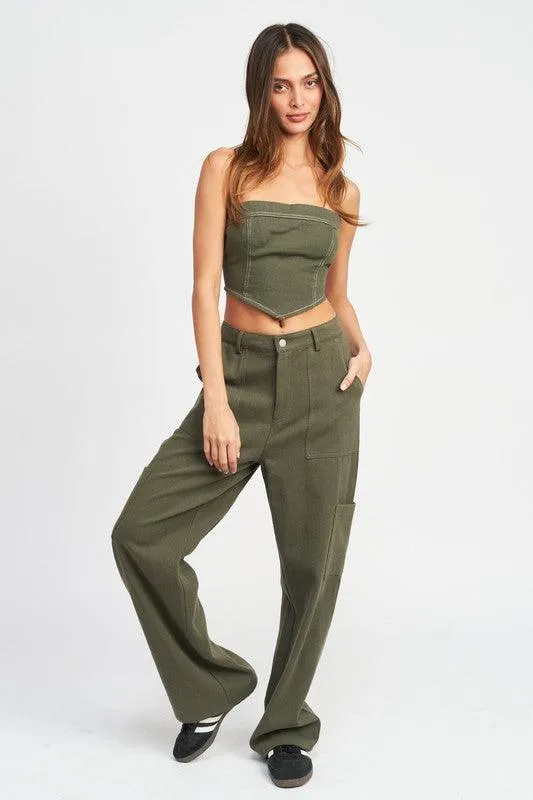 Low Waist Cargo Pants In Olive