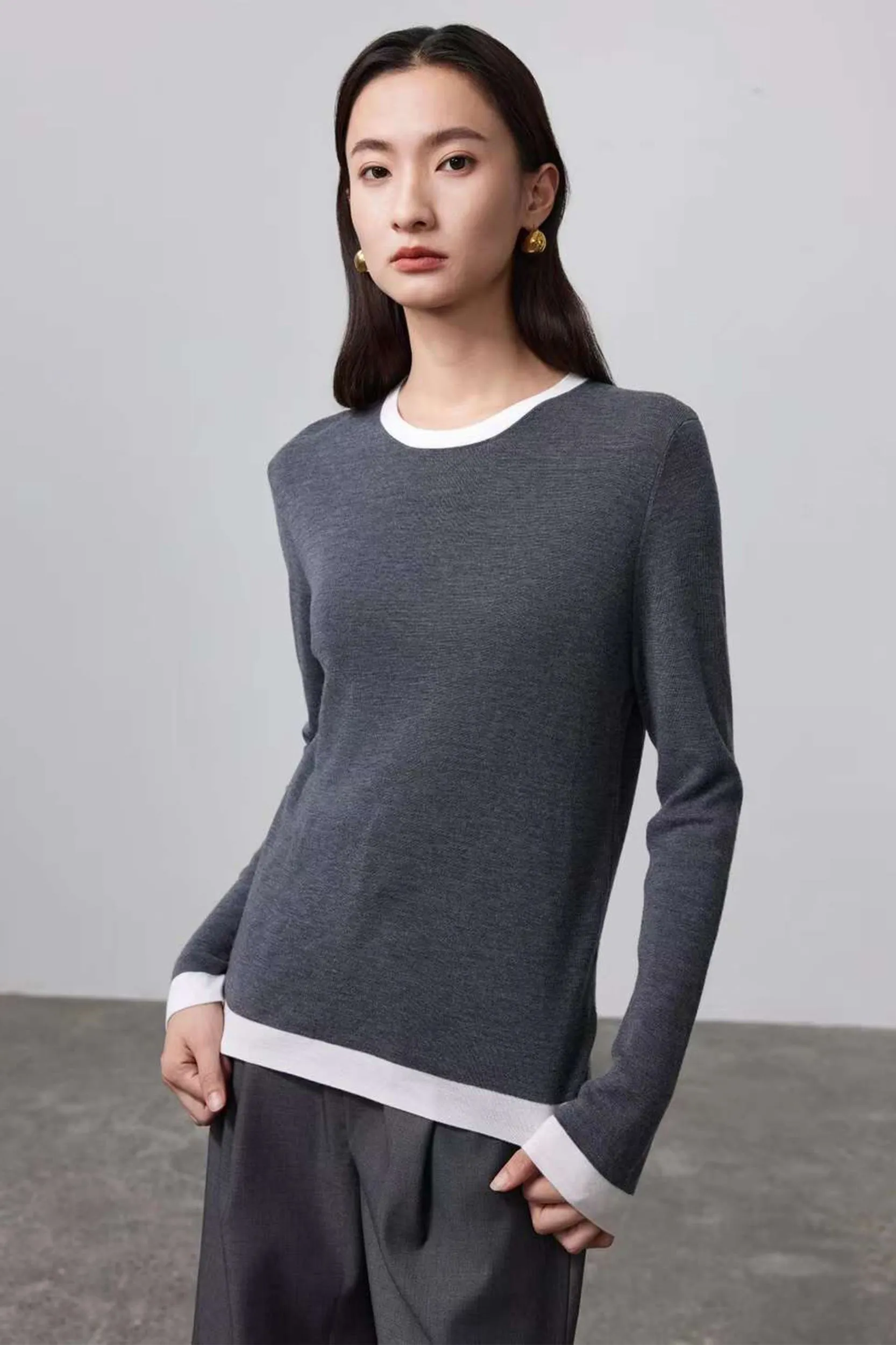 Luna Contrast Trim Merino Wool Knit Top