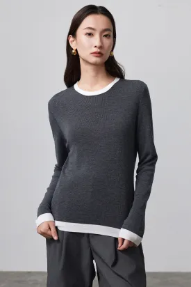 Luna Contrast Trim Merino Wool Knit Top
