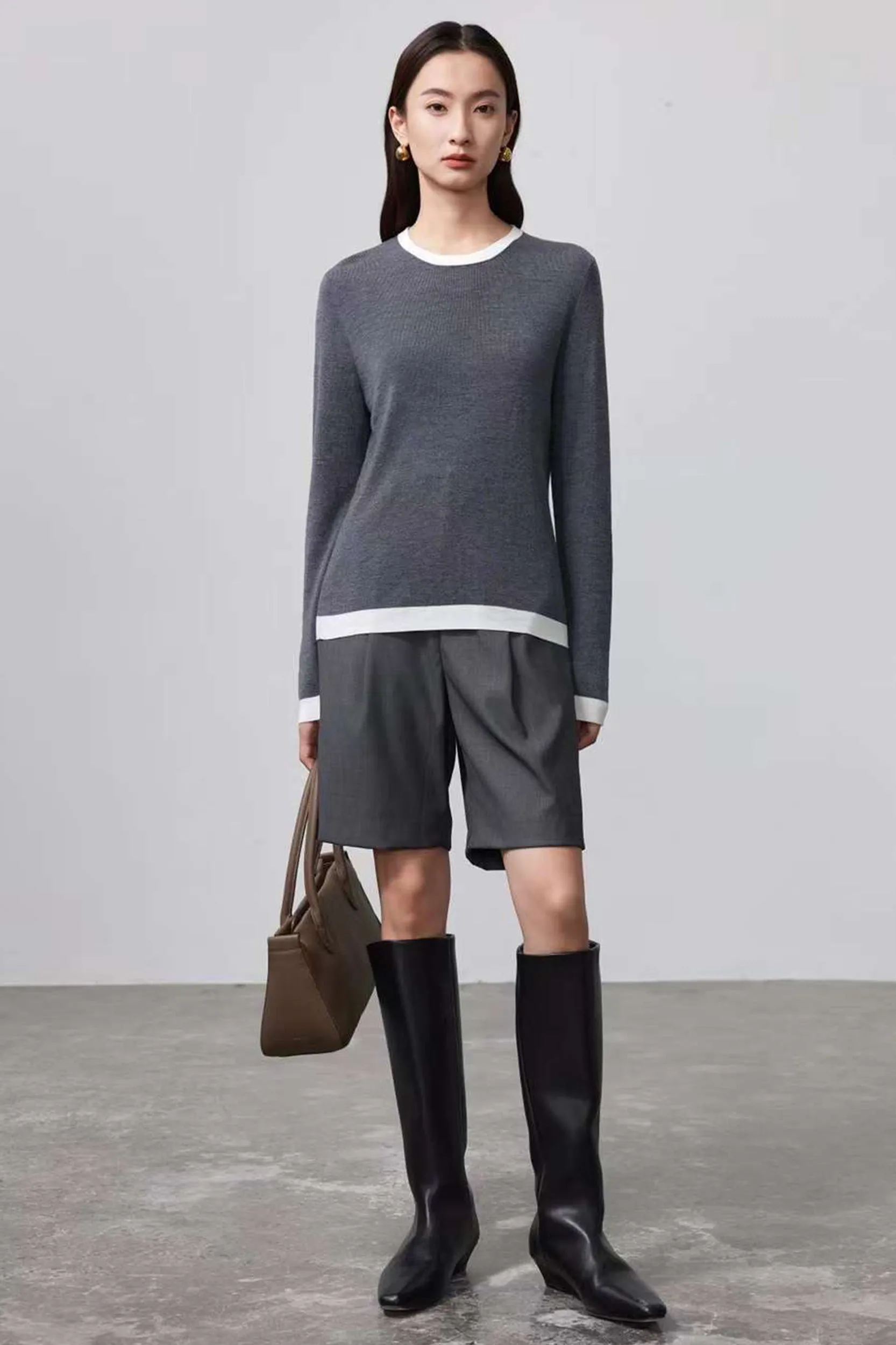 Luna Contrast Trim Merino Wool Knit Top