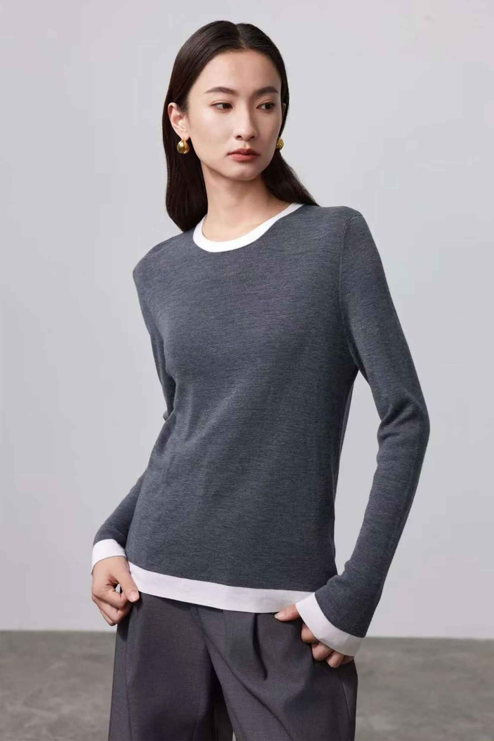 Luna Contrast Trim Merino Wool Knit Top