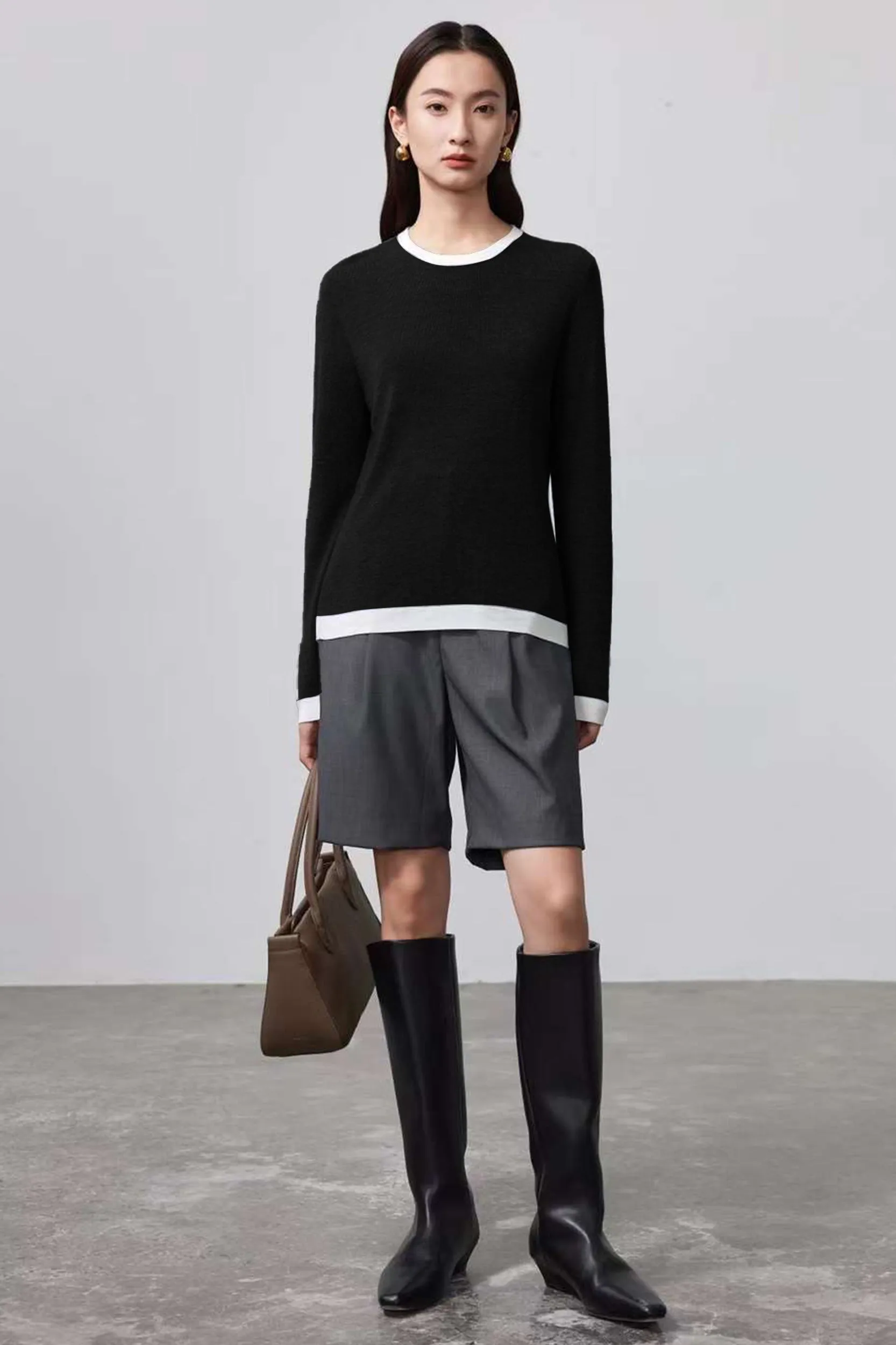 Luna Contrast Trim Merino Wool Knit Top