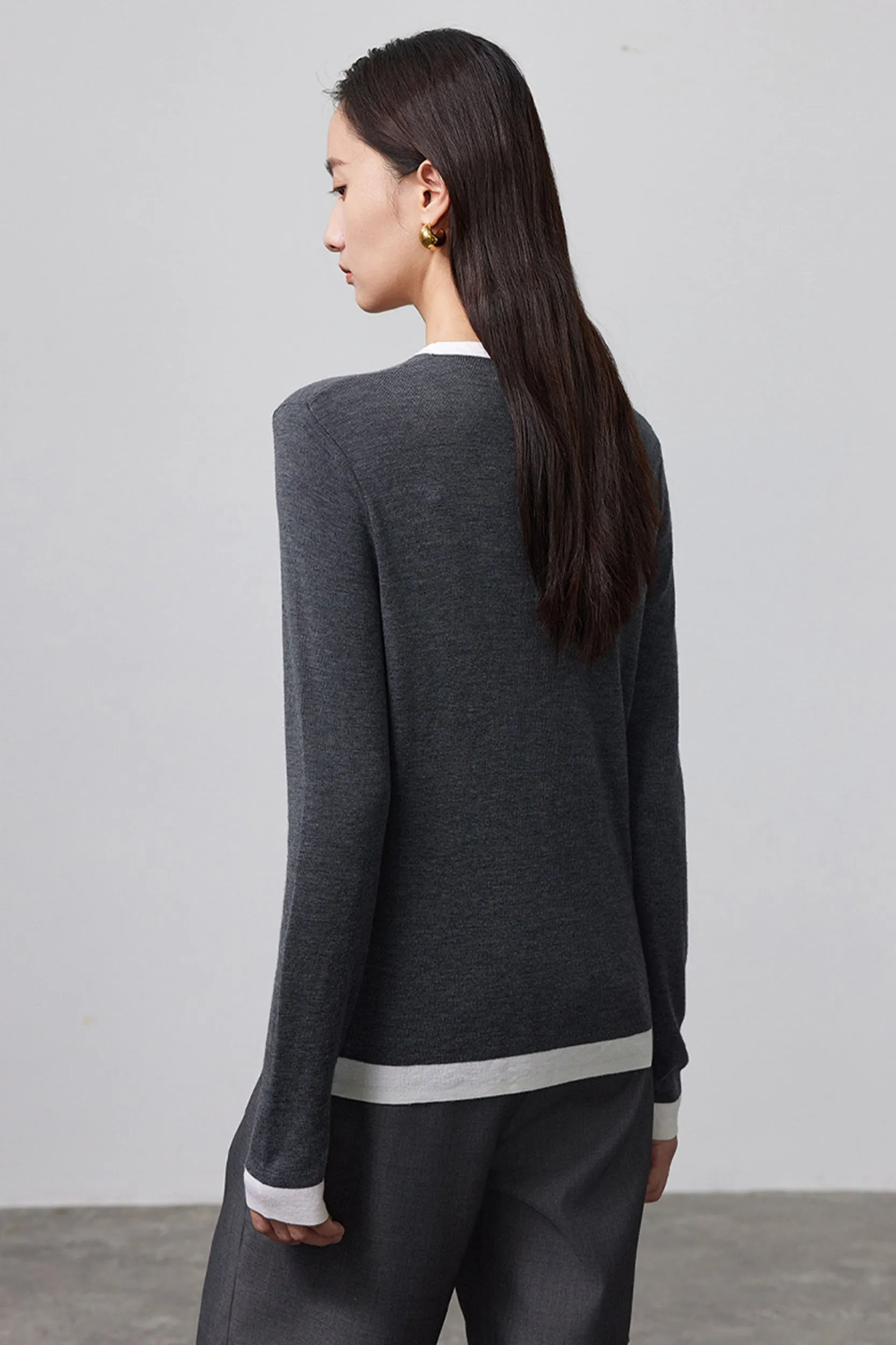 Luna Contrast Trim Merino Wool Knit Top