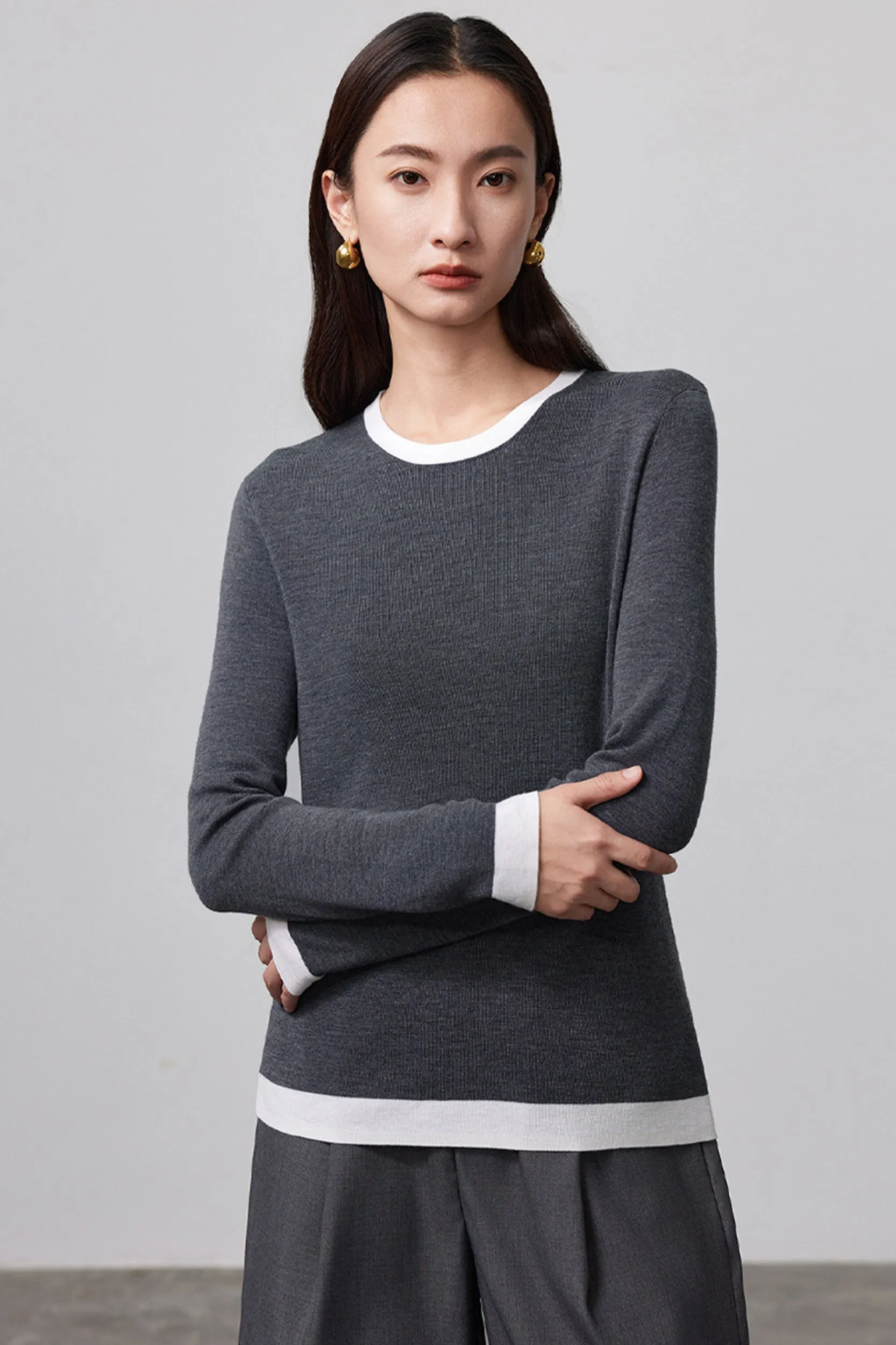 Luna Contrast Trim Merino Wool Knit Top