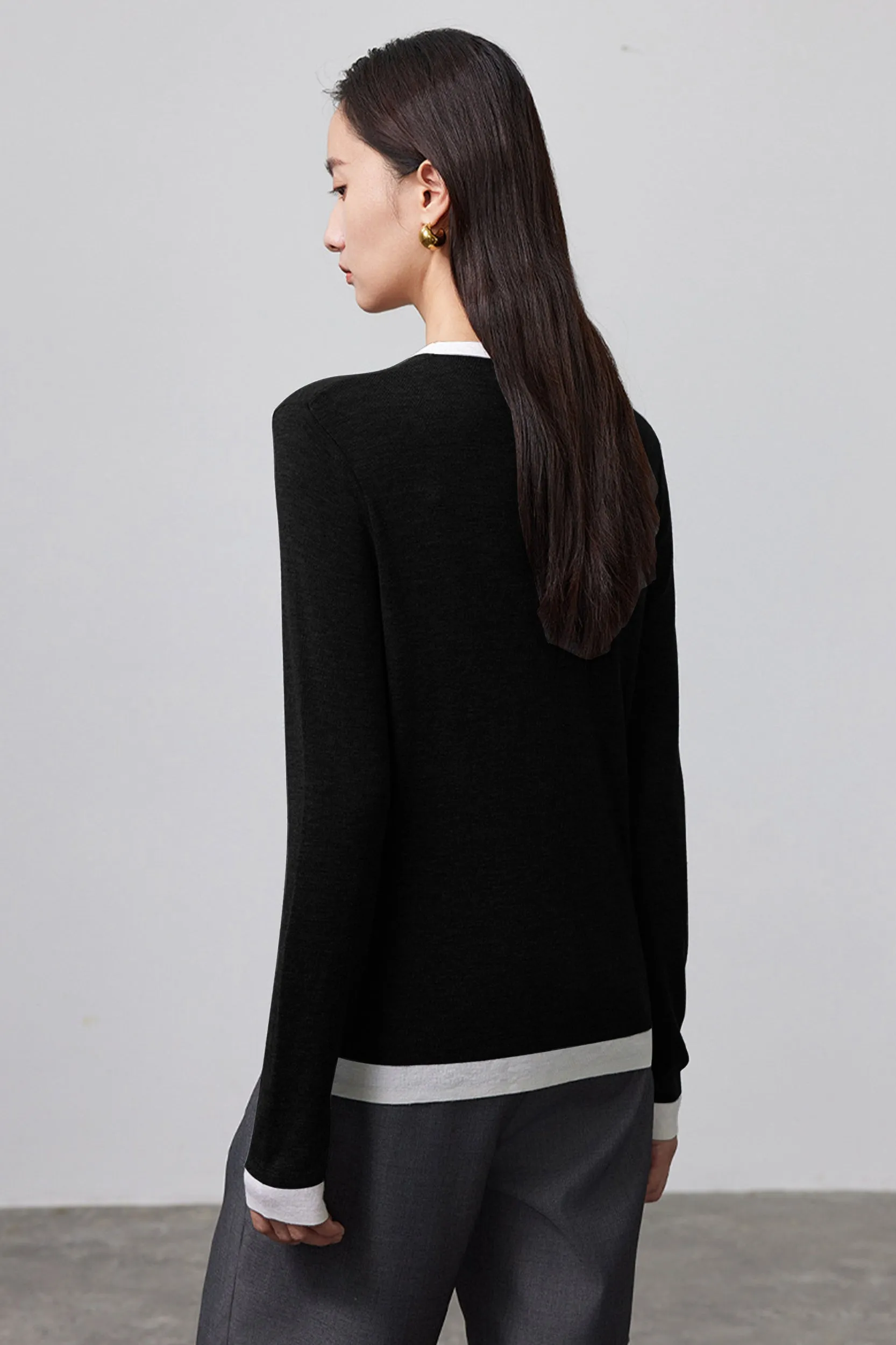 Luna Contrast Trim Merino Wool Knit Top