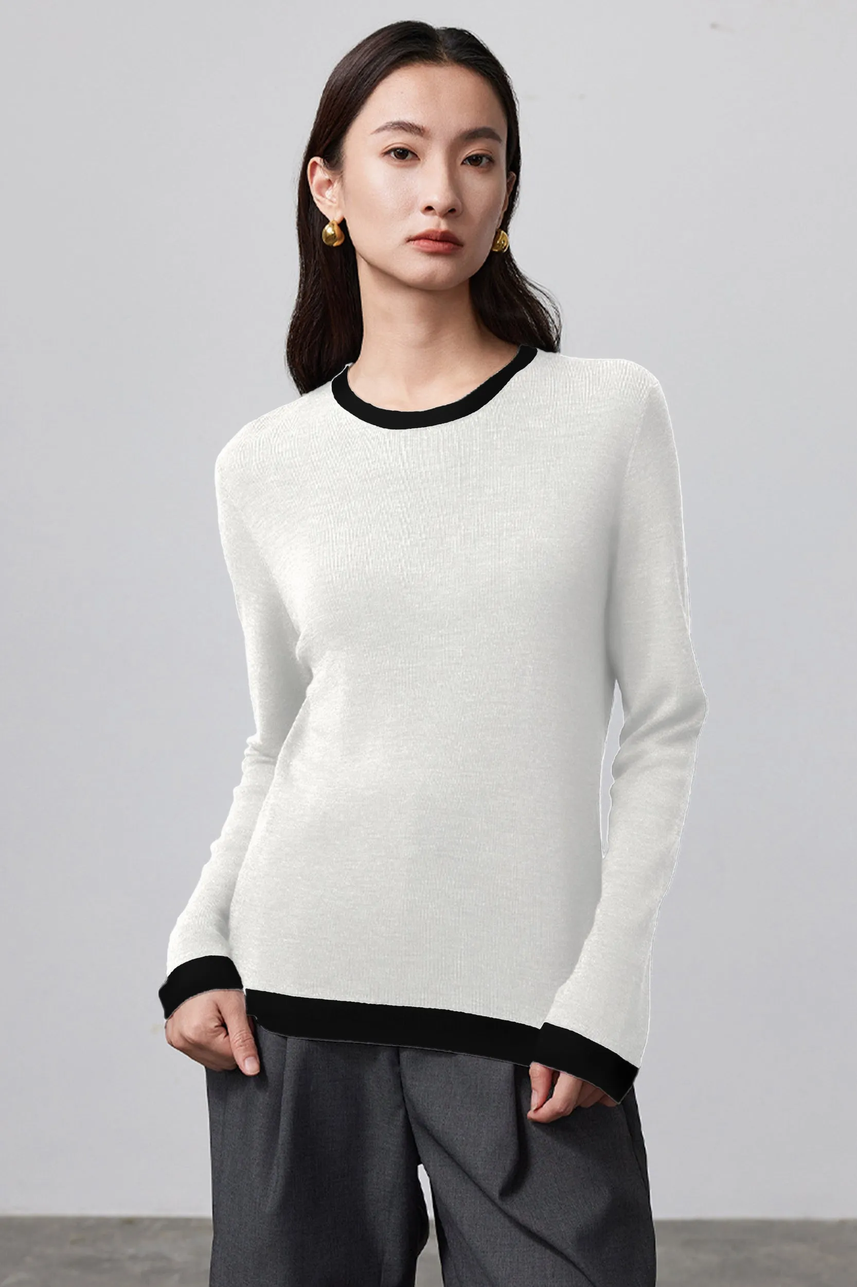 Luna Contrast Trim Merino Wool Knit Top