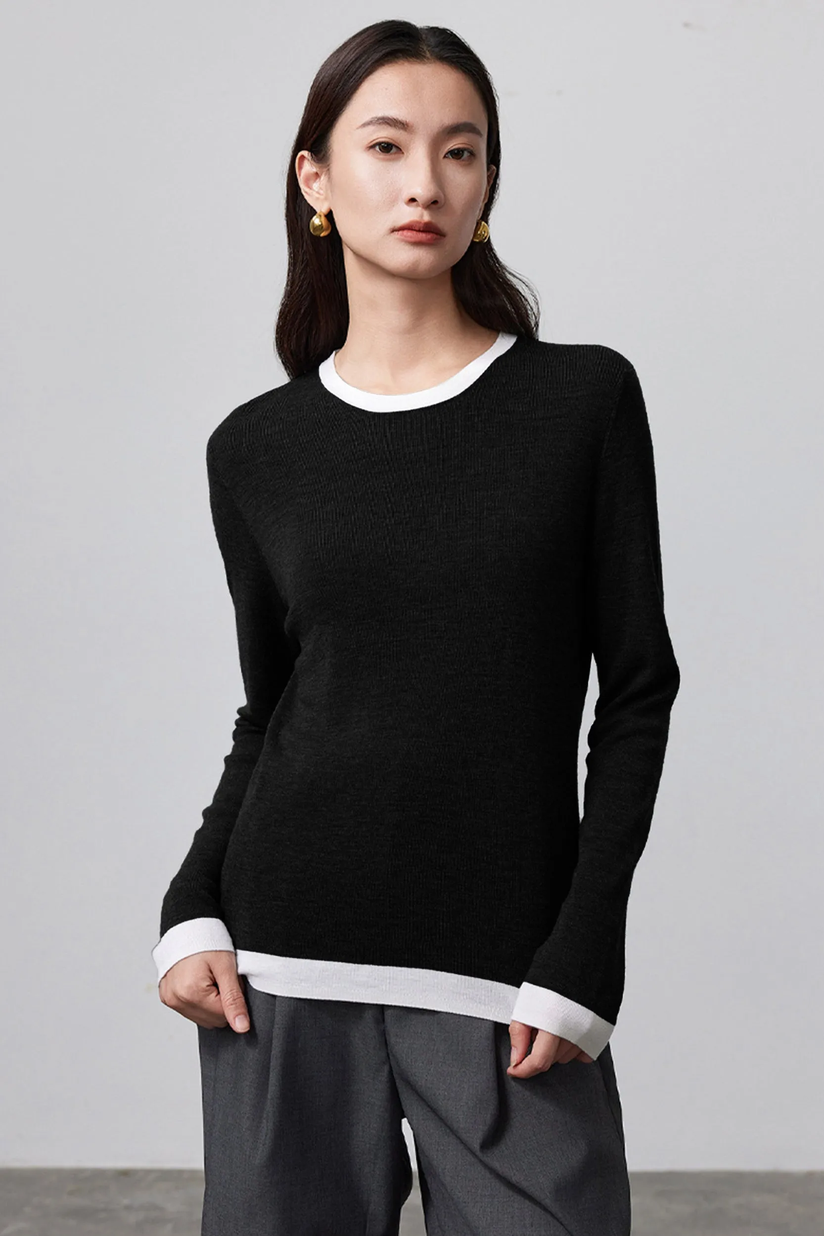 Luna Contrast Trim Merino Wool Knit Top
