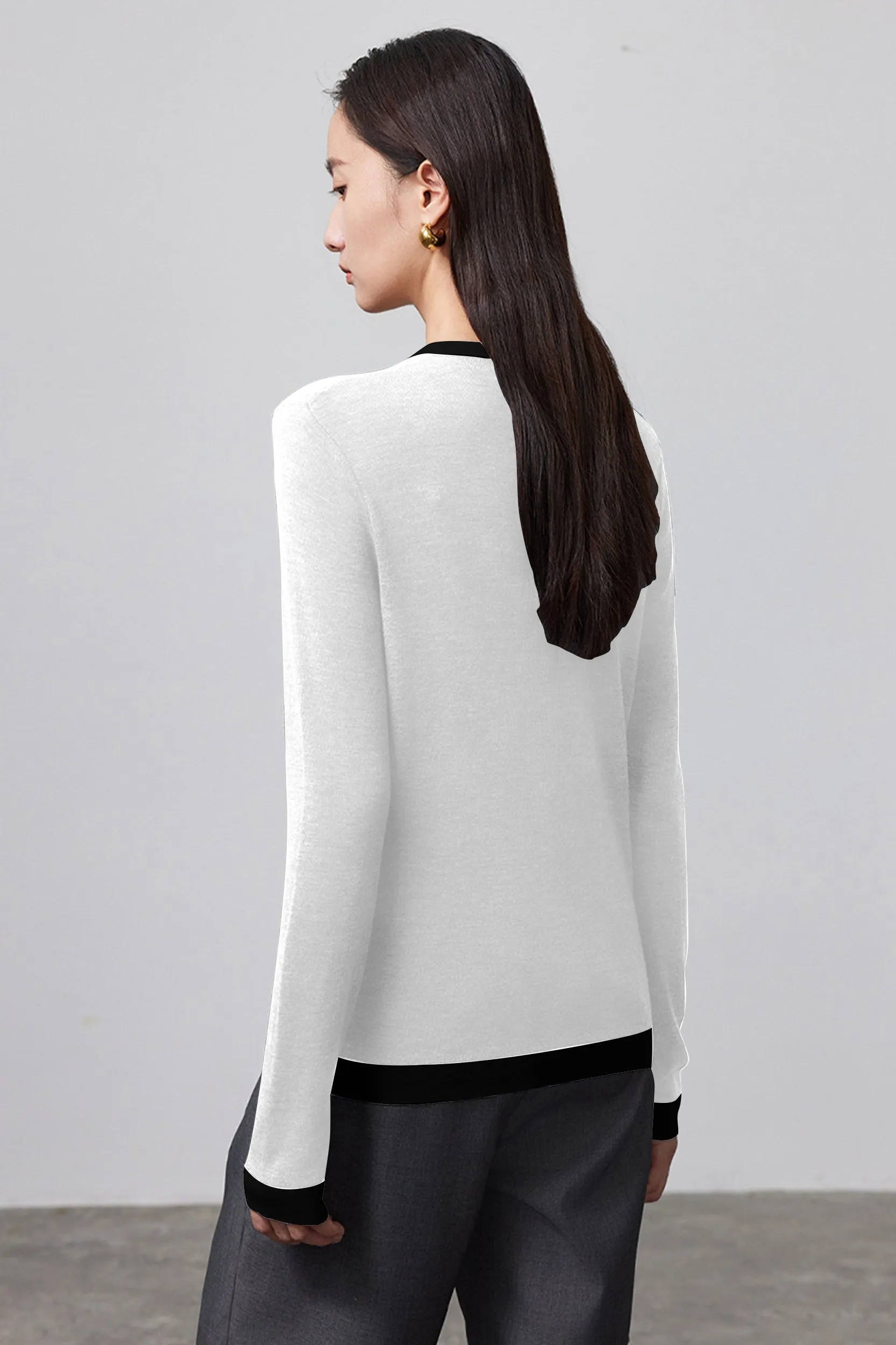 Luna Contrast Trim Merino Wool Knit Top