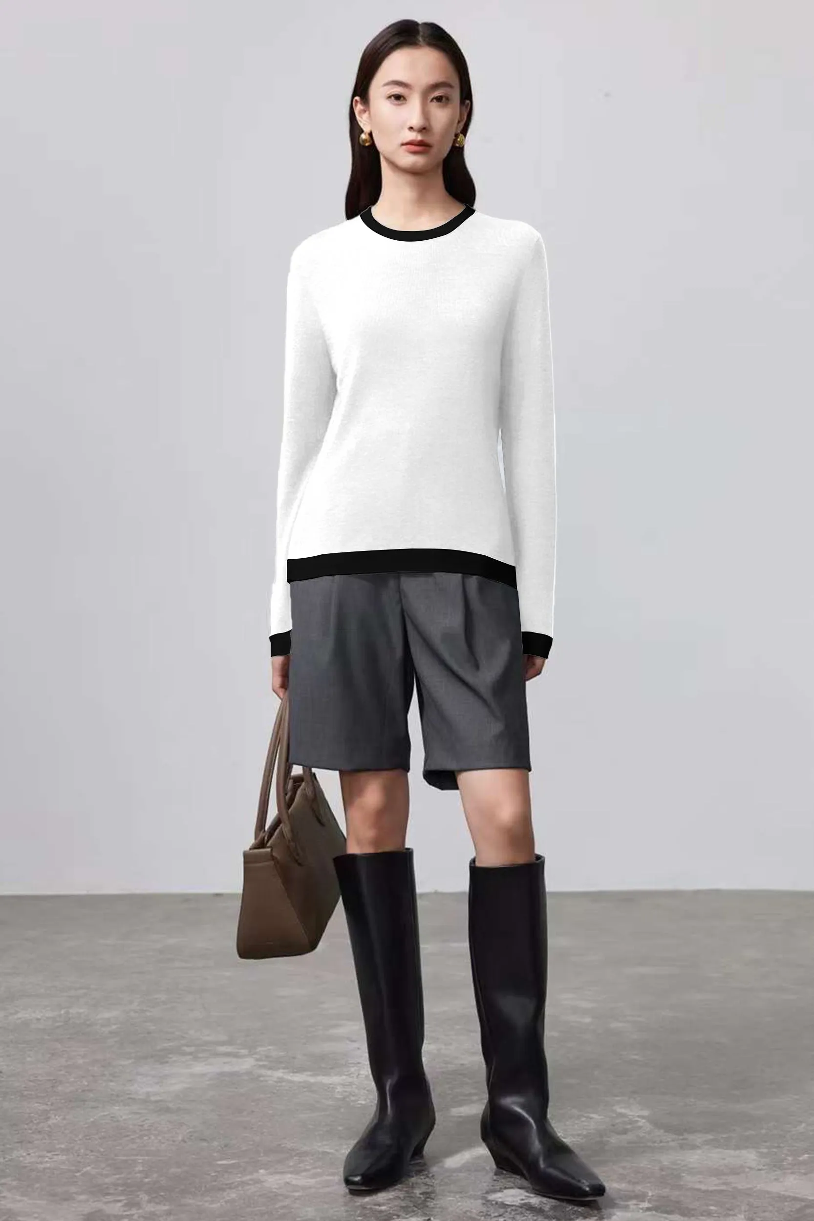 Luna Contrast Trim Merino Wool Knit Top