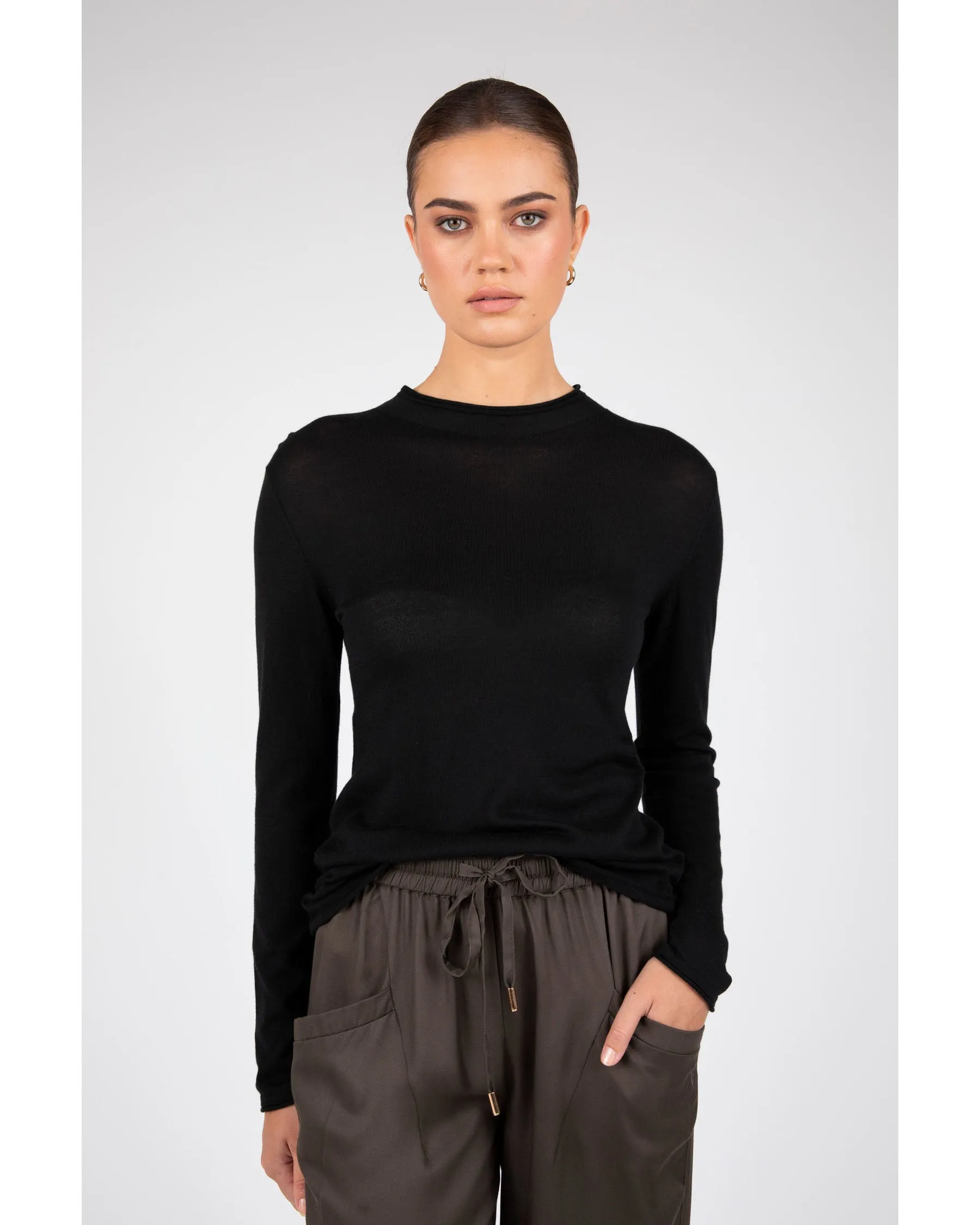 Marlow Sunday Funnel Neck Knit -Black