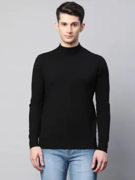Mens Black  Slim Fit Solid Stretch Pullover