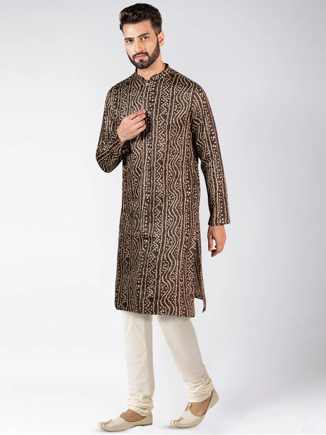 Men's Brown Kurta Churidar Set