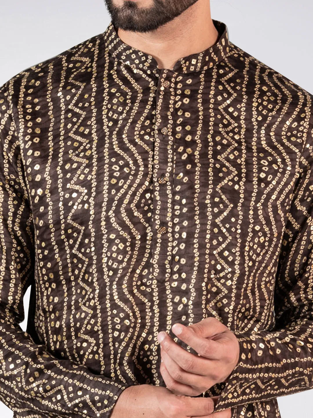 Men's Brown Kurta Churidar Set
