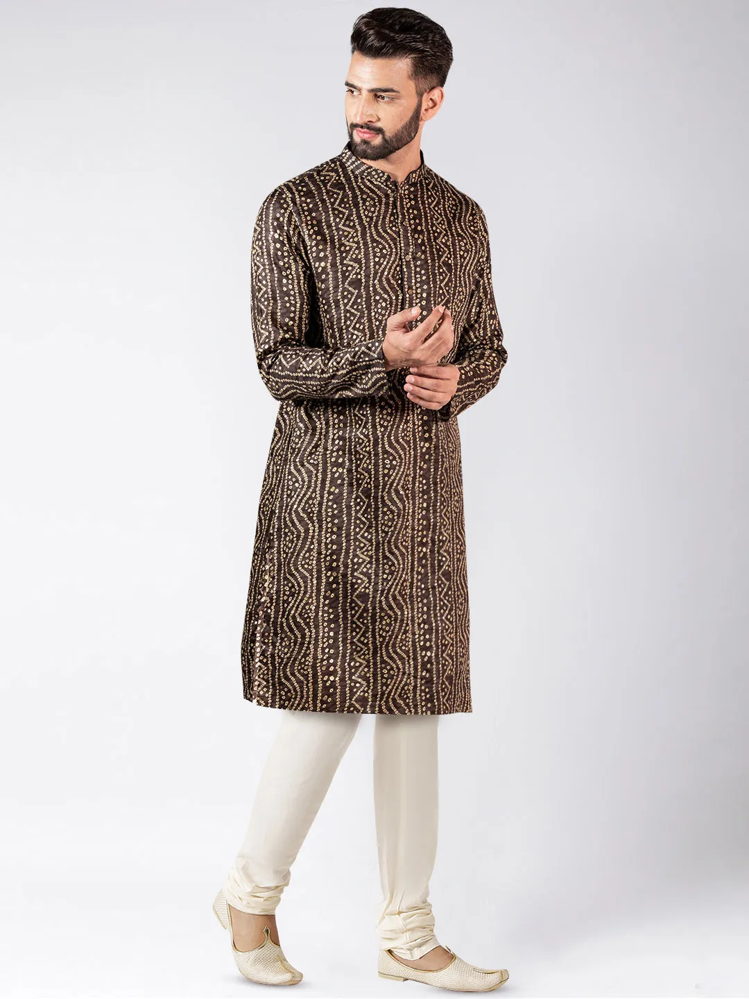 Men's Brown Kurta Churidar Set