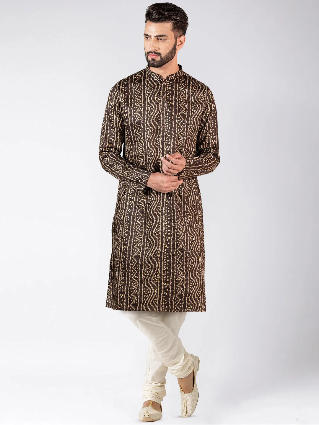 Men's Brown Kurta Churidar Set