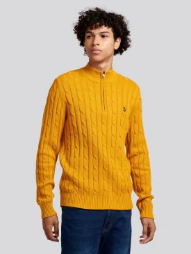 Mens Cable Knit Quarter Zip Sweatshirt in Golden Yellow