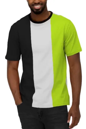 Mens Green Neon Black Vertical Color Block T-Shirt