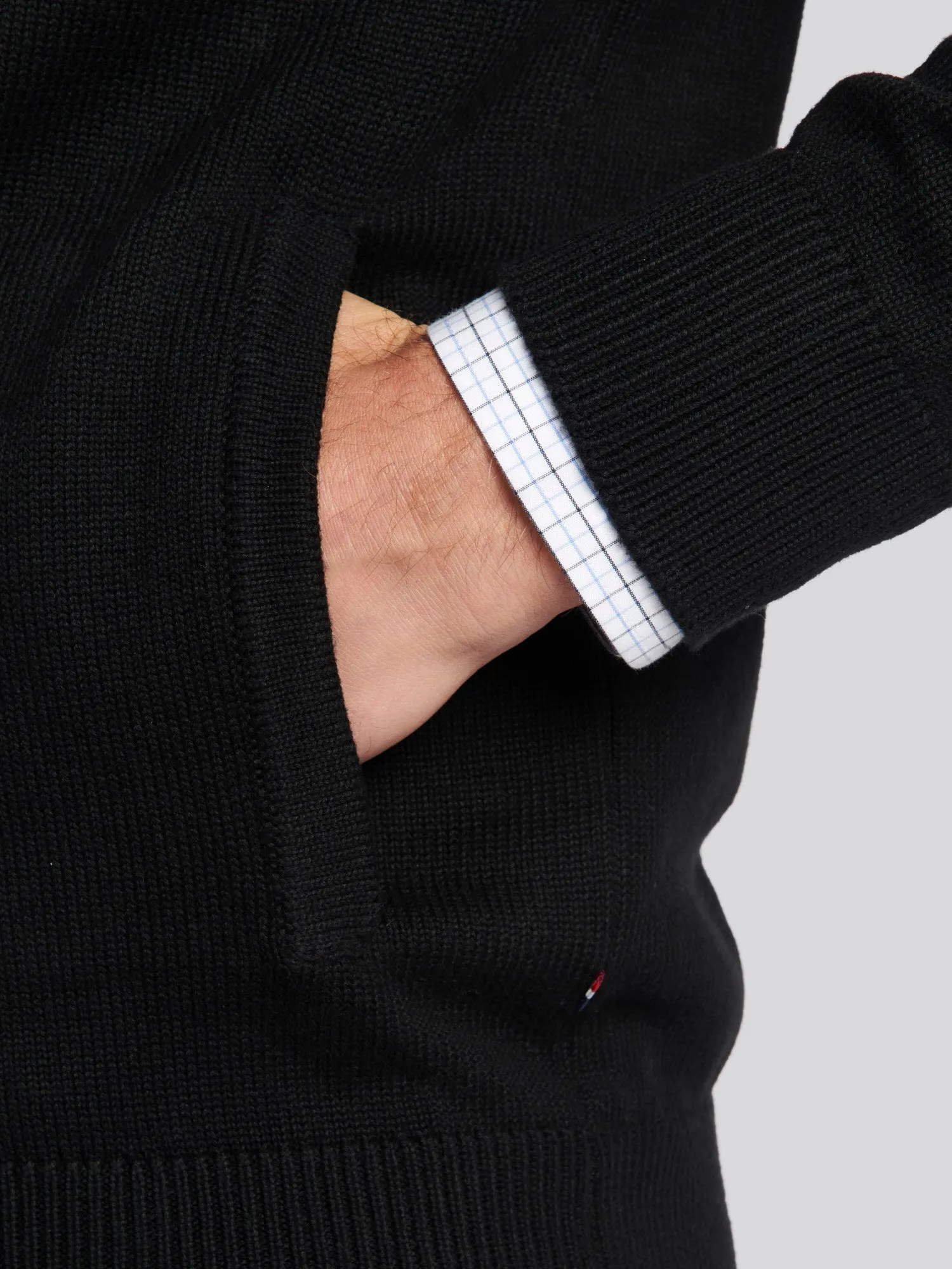 Mens Knitted Cardigan in Black Steeple Grey DHM