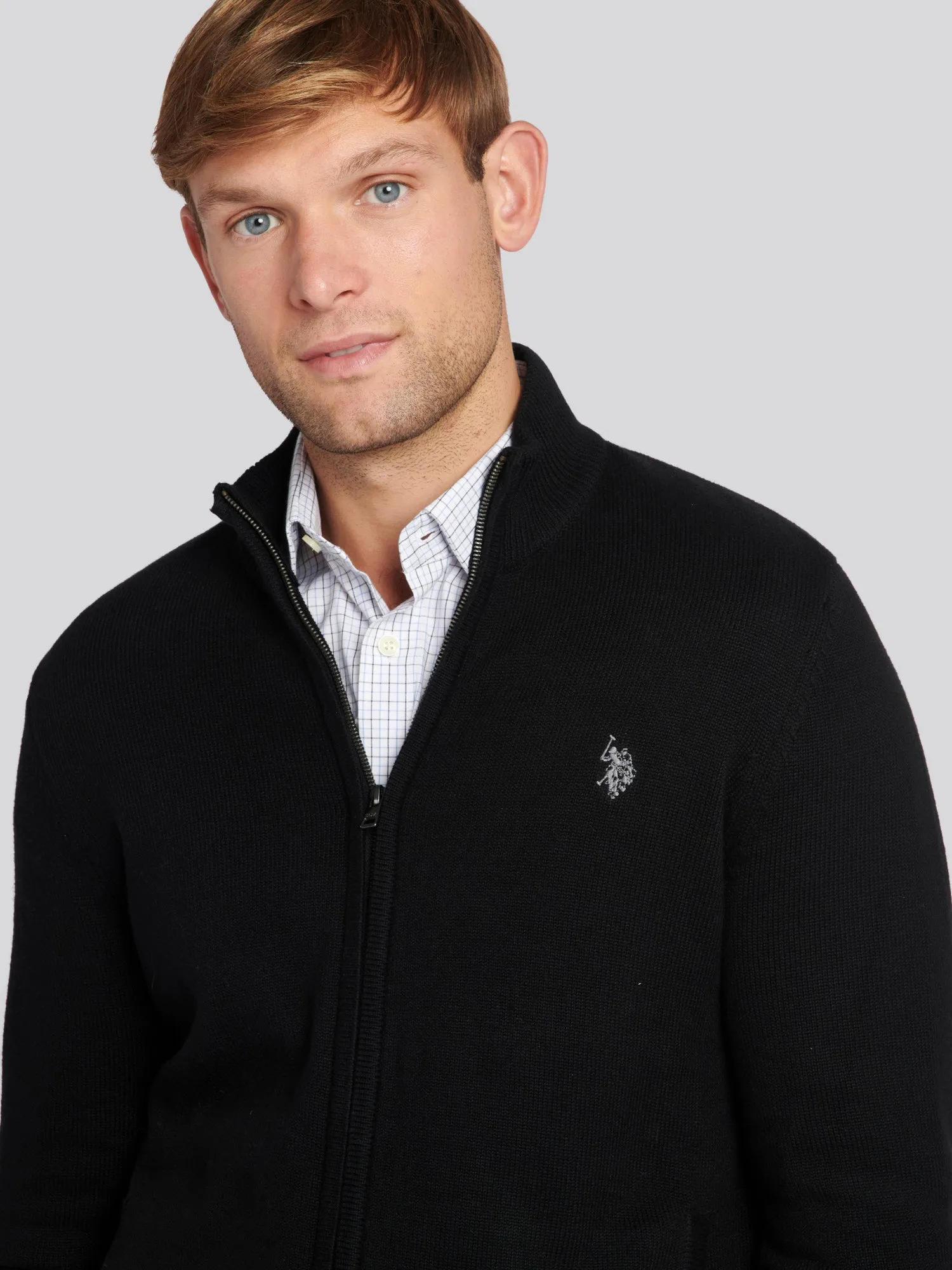 Mens Knitted Cardigan in Black Steeple Grey DHM