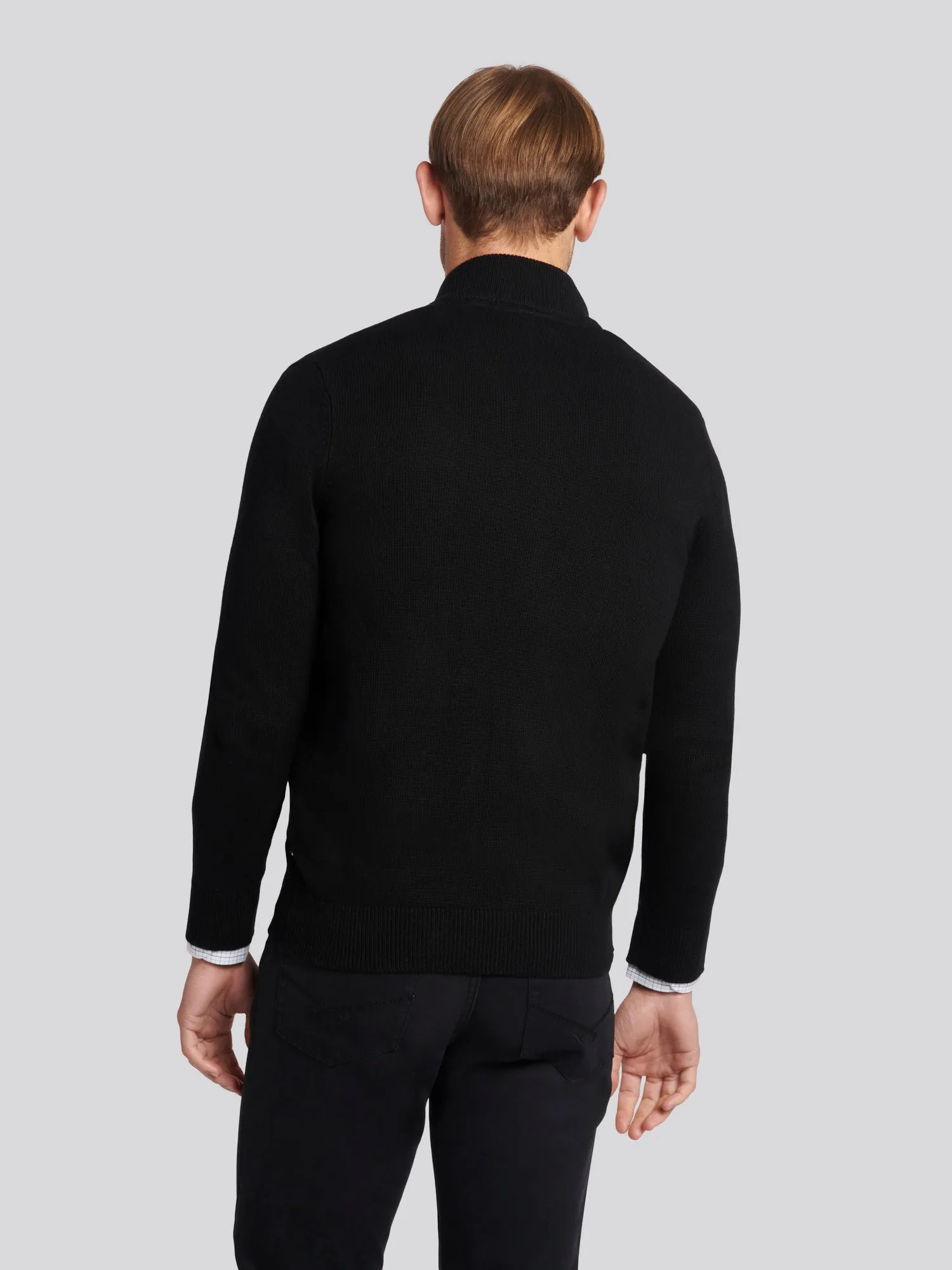 Mens Knitted Cardigan in Black Steeple Grey DHM