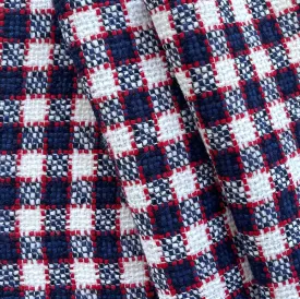 Mid-Weight Checked Red, Ice & Bright Navy Wool Blend Bouclé (Made in Italy)