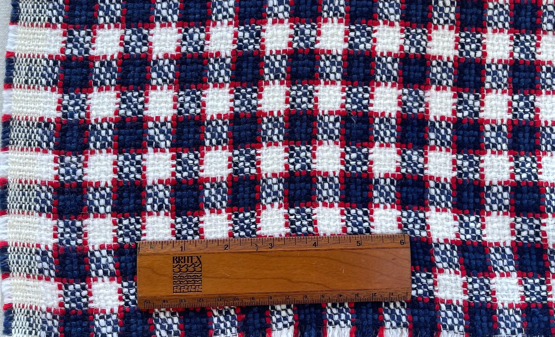 Mid-Weight Checked Red, Ice & Bright Navy Wool Blend Bouclé (Made in Italy)