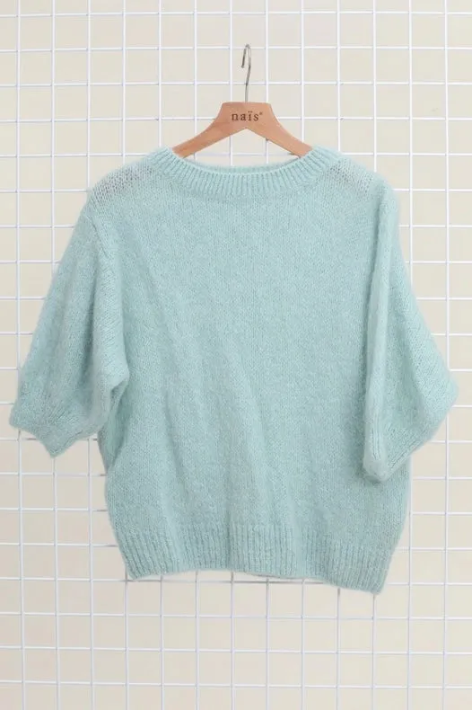 Mohair And Wool Short Sleeve Crew Neck Sweater
