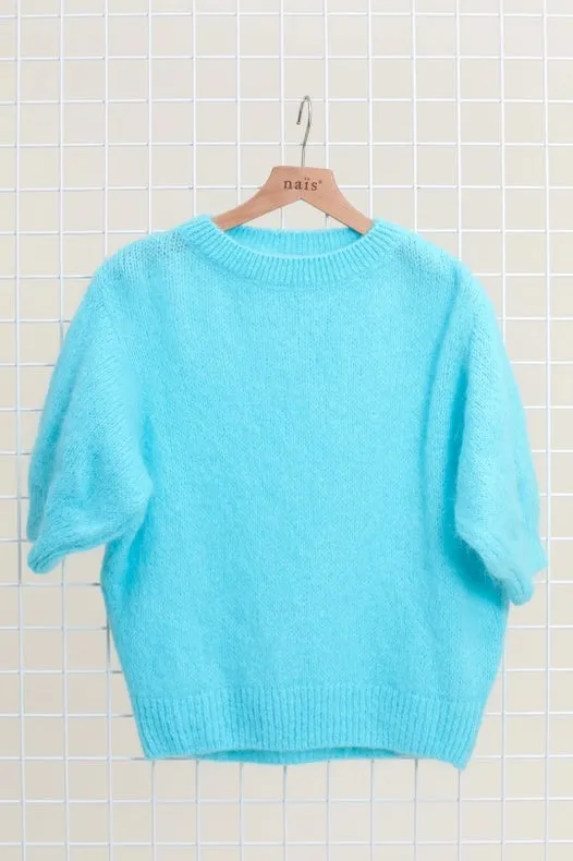 Mohair And Wool Short Sleeve Crew Neck Sweater