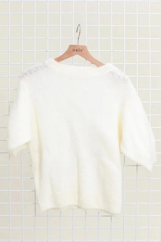 Mohair And Wool Short Sleeve Crew Neck Sweater