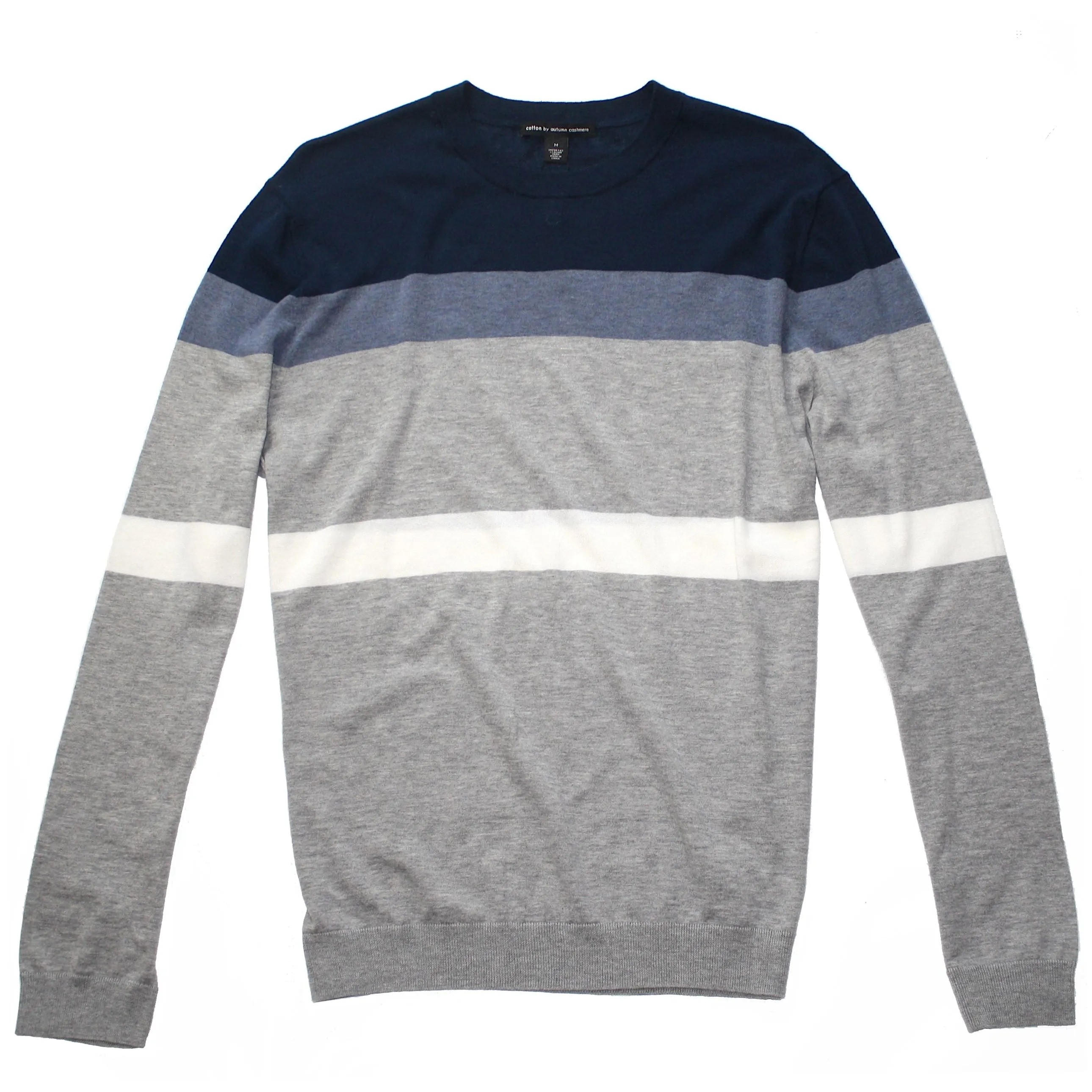 Navy / Lt Blue Cashmere   Cotton Stripe Crewneck Sweater by Autumn Cashmere